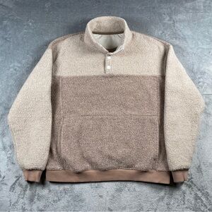 Outdoor Voices Mega Fleece Snap Pullover Mens Size M Tan Sweater Wool Blend